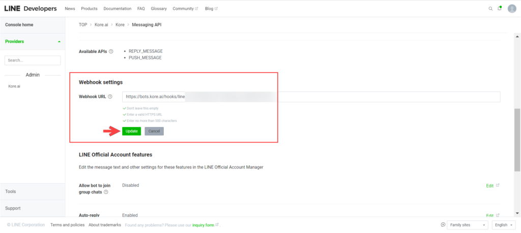 line webhook settings