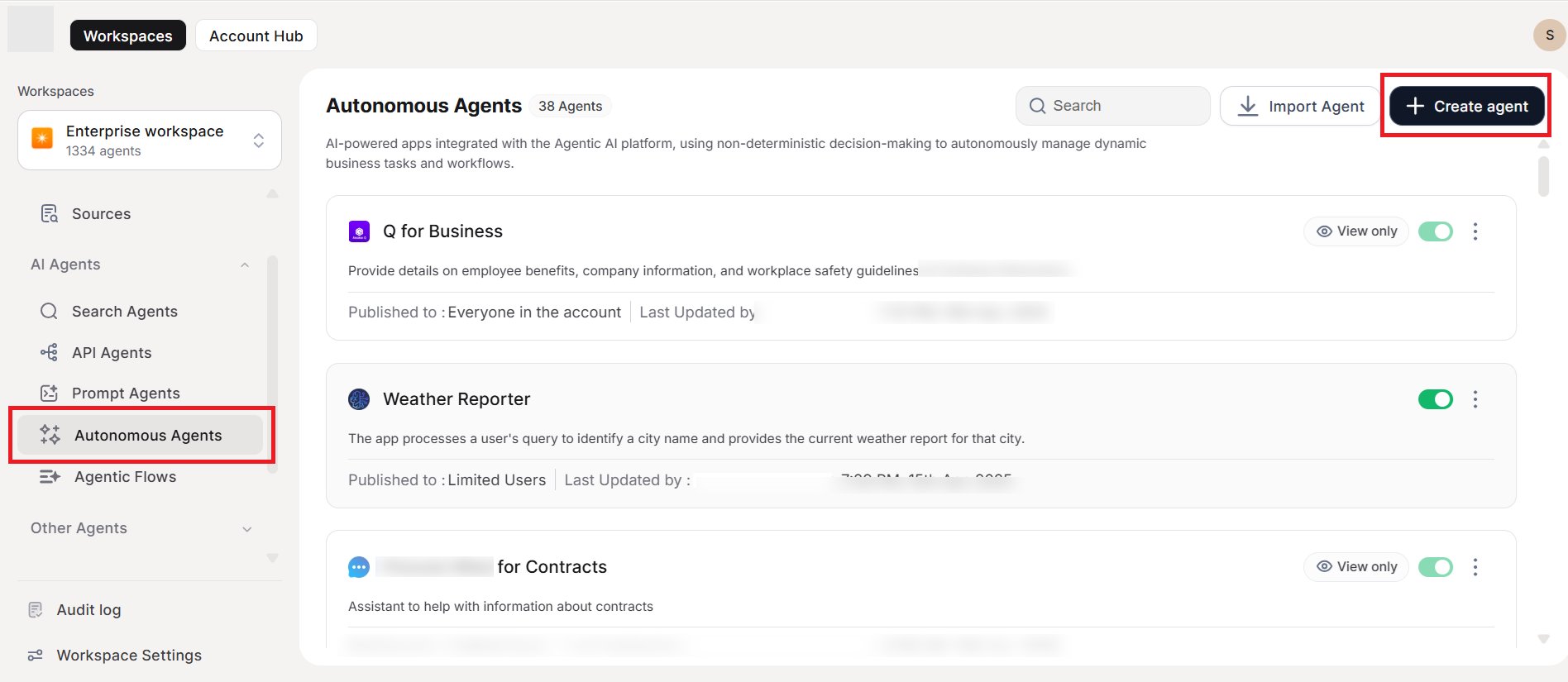 Admin Console - Autonomous Agents
