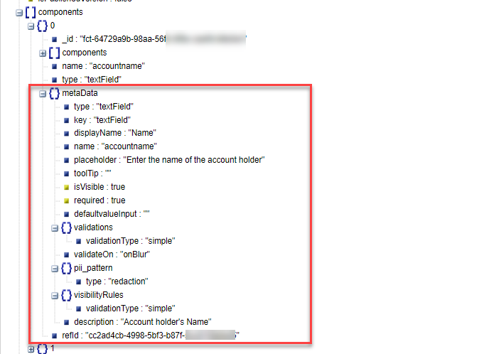 JSON - Component sub section expanded