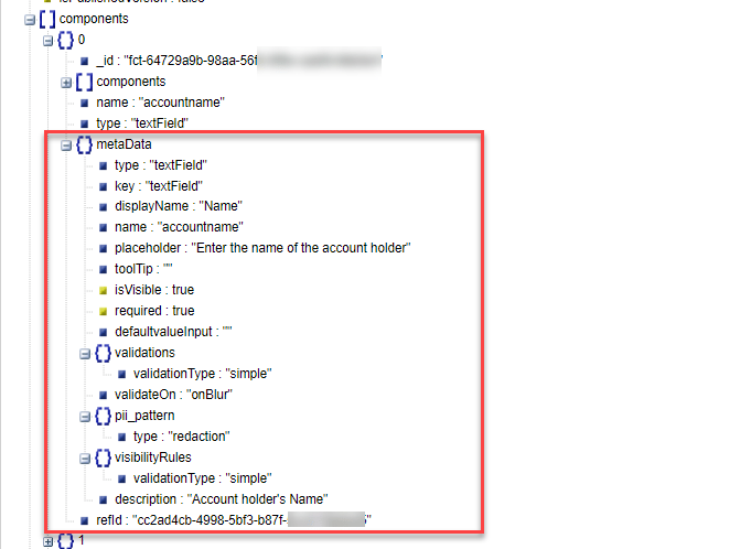 JSON - Component sub section expanded