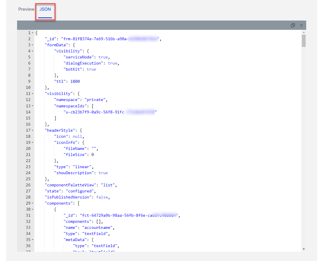 Digital Form Preview - JSON