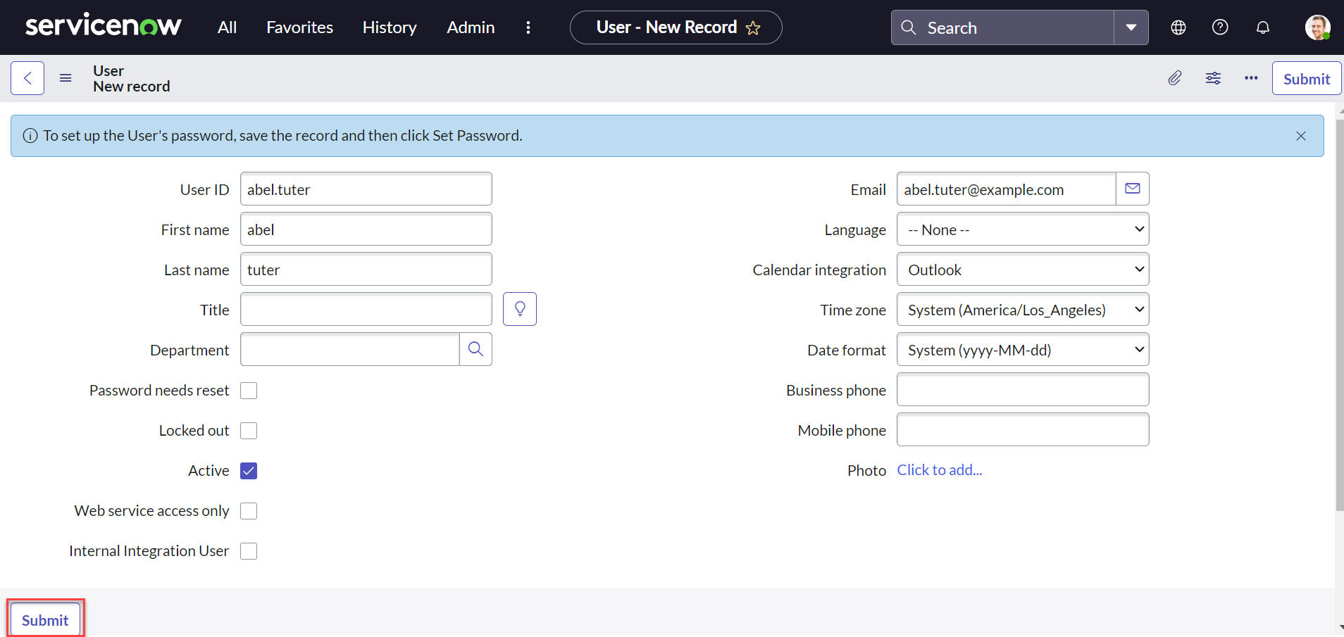 New user details