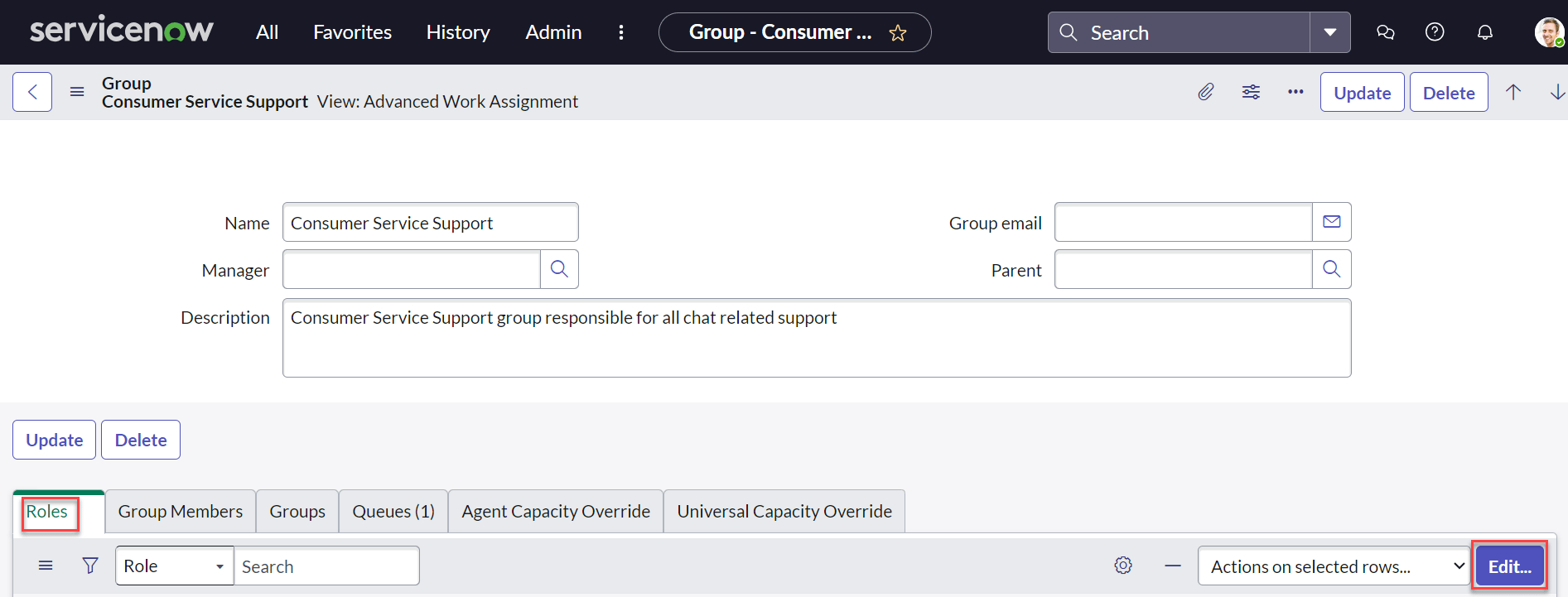 Navigate to Roles screen