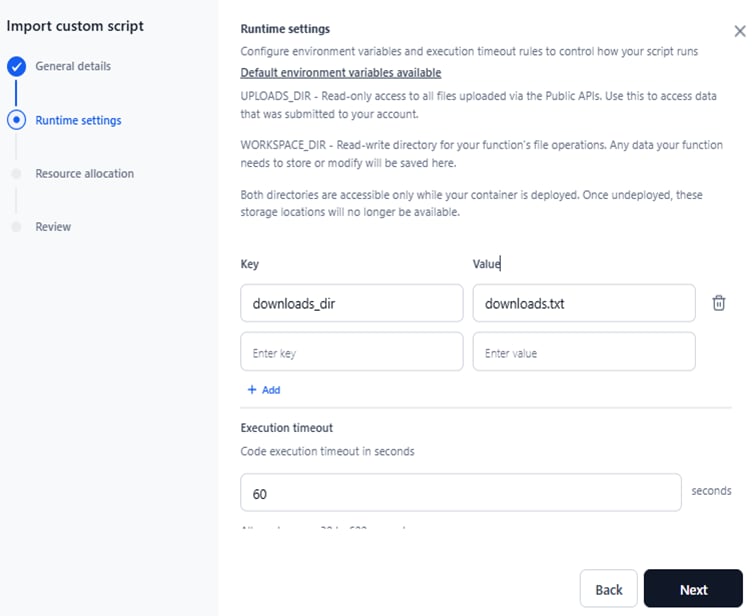 runtime settings