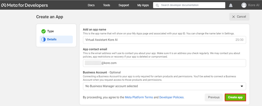  Facebook create app
