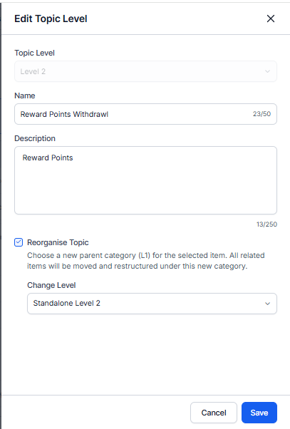 Edit Reorganize Topic Level