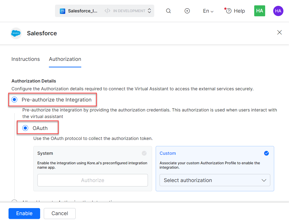Auth type - OAuth