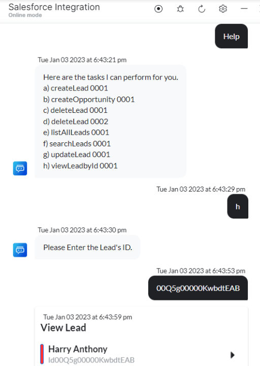 VA prompts to view lead by id