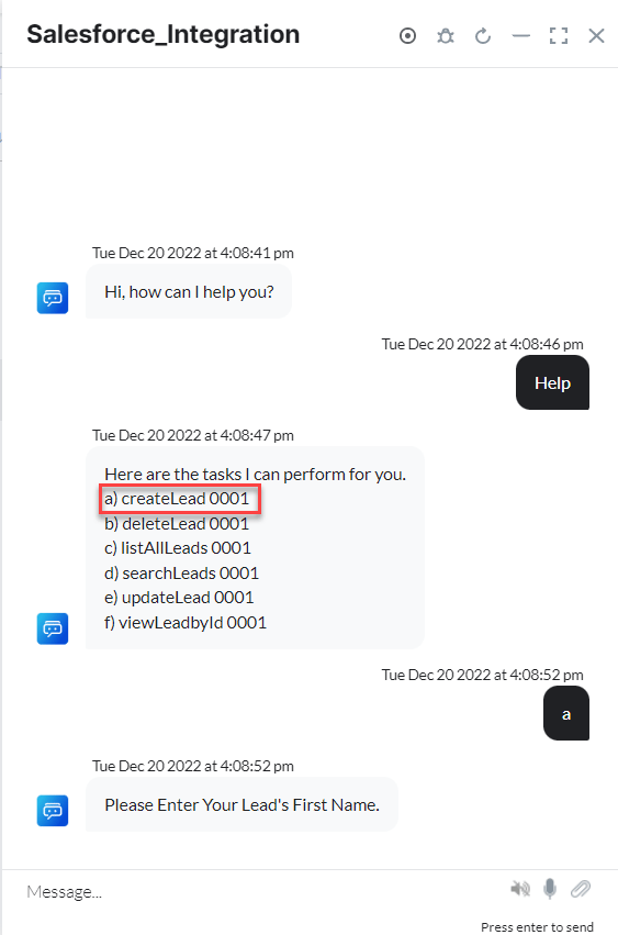 VA prompts to create a lead