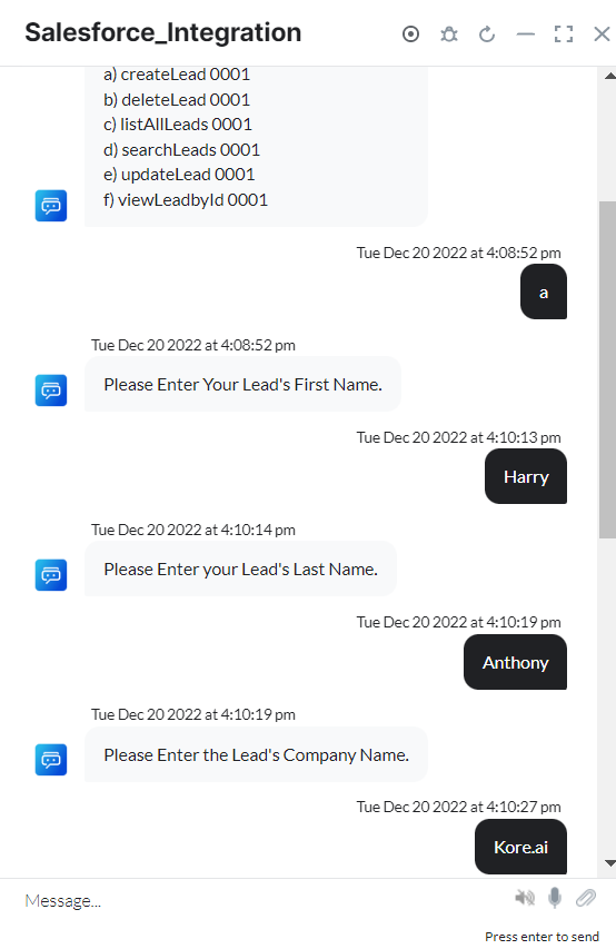 Enter lead details