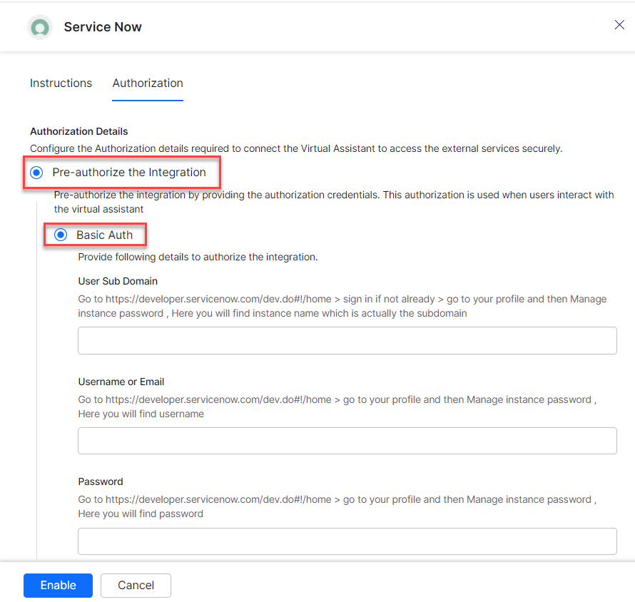 Authorization type - Basic auth