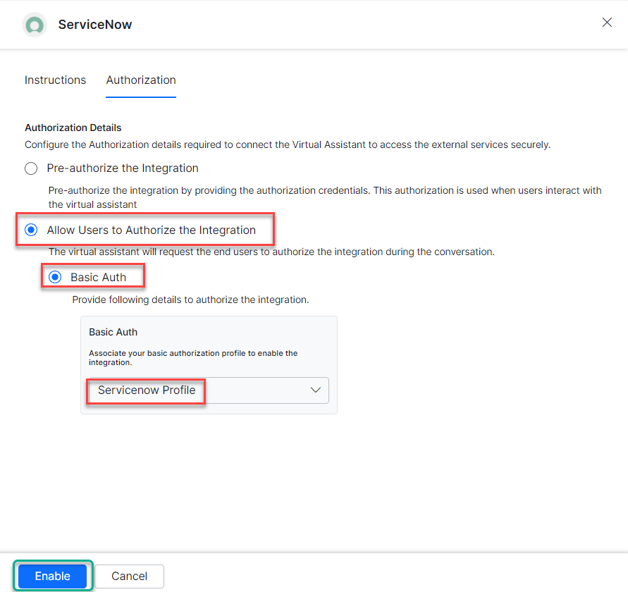 Select Auth profile