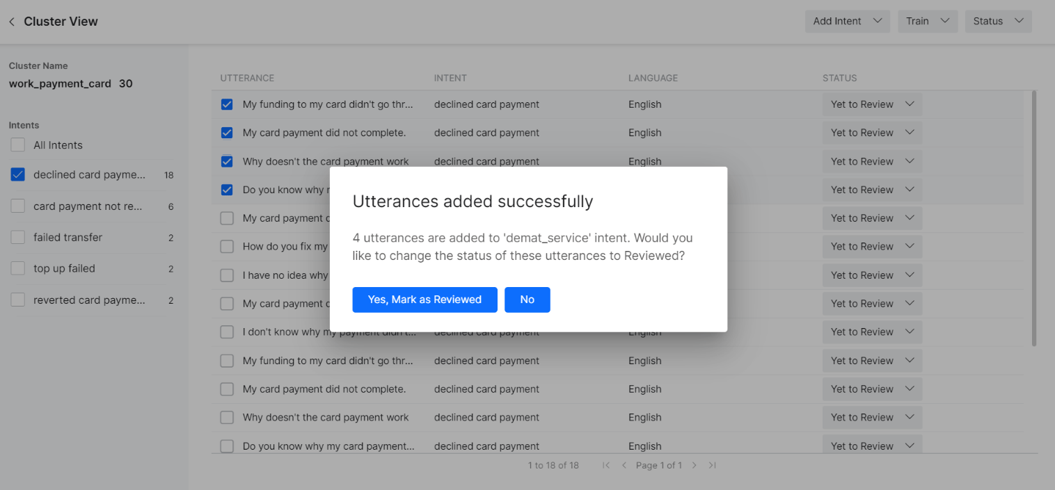 Add Existing Intent Reviewed