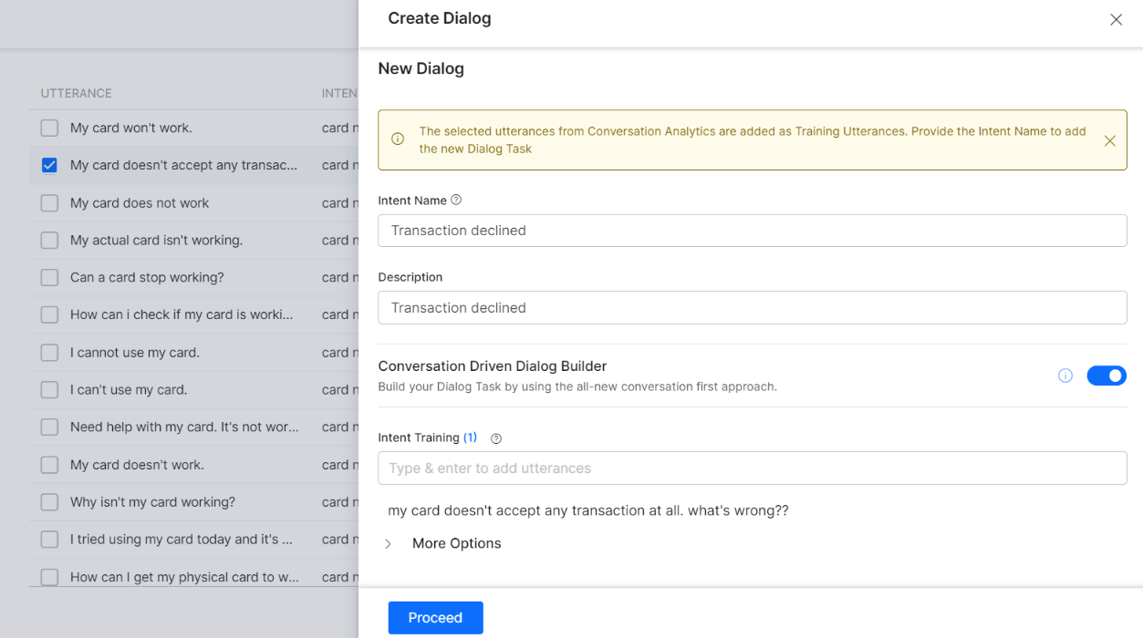 Add New Intent Create Dialog