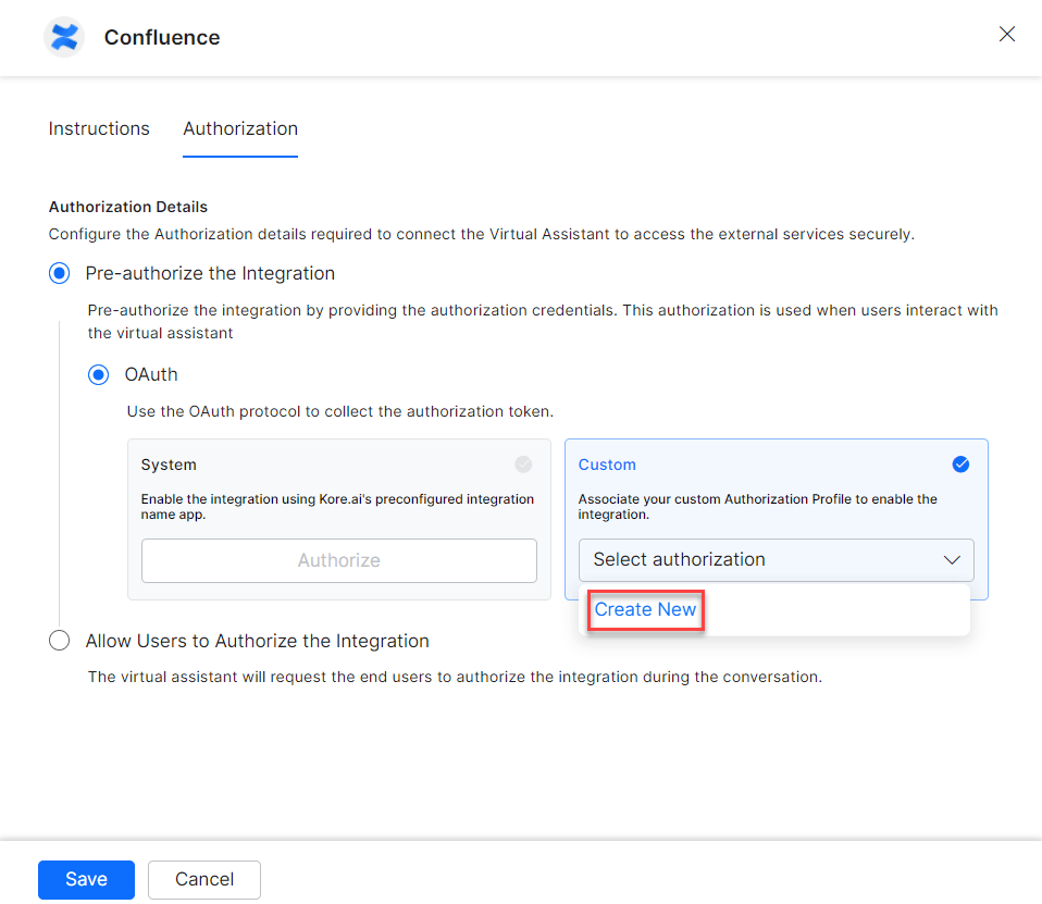 Create new Custom authorization