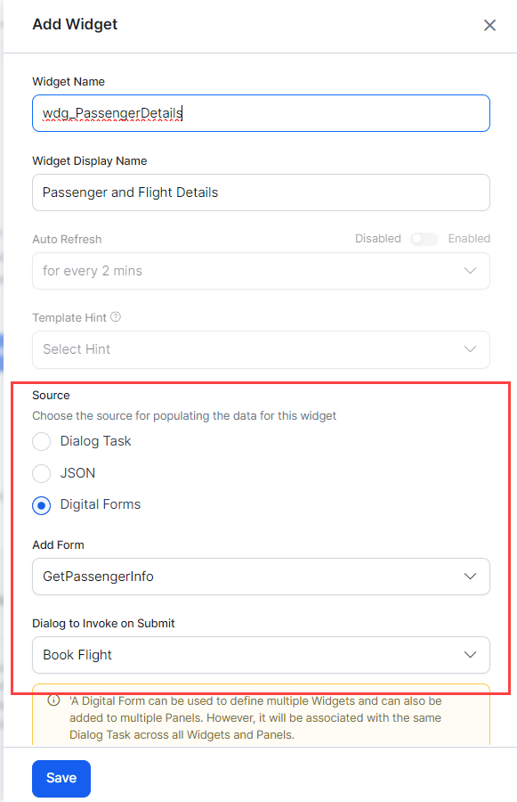 invoke form in widget
