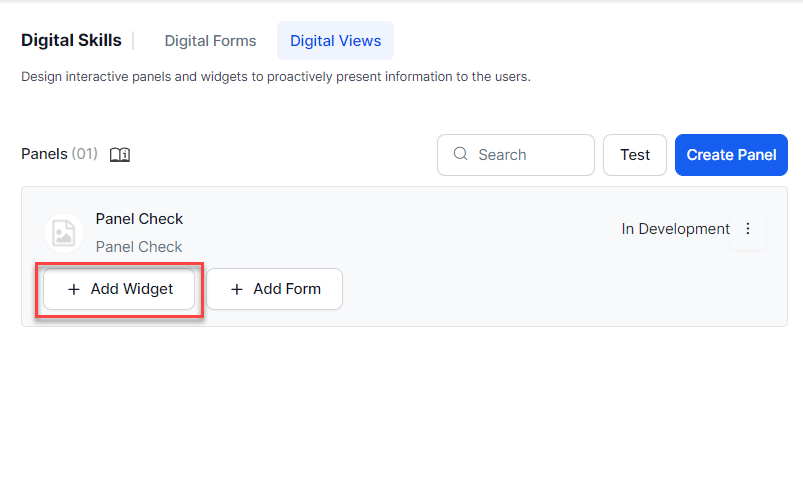 Panel Management - Add Widget