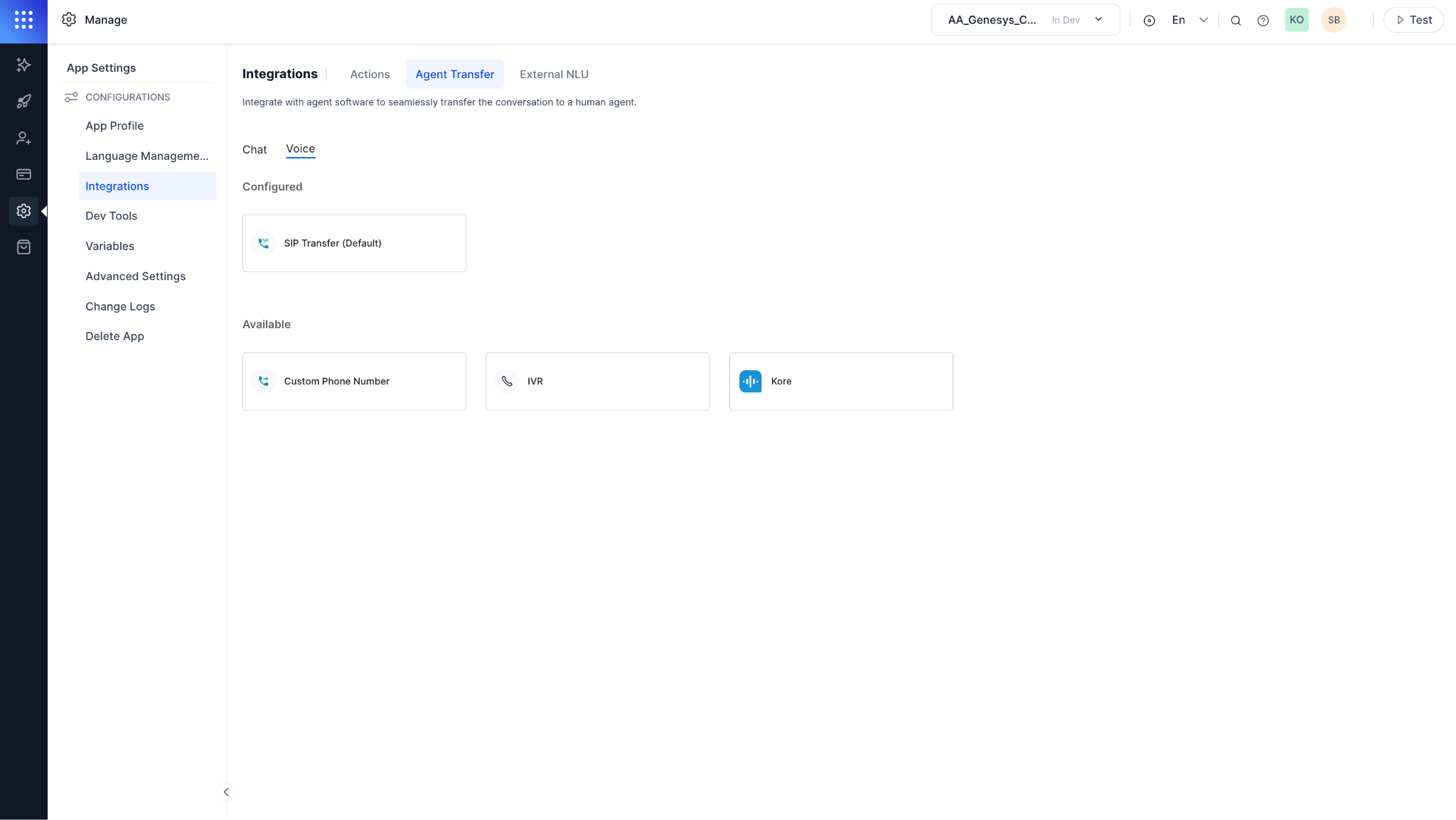 Integrations Agent Transfer