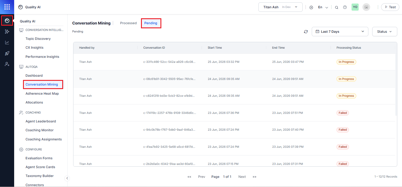 Pending Tab