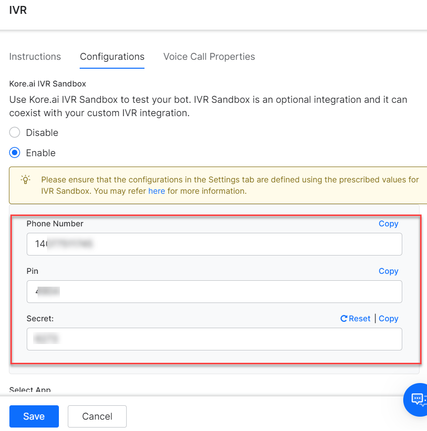 IVR configuration