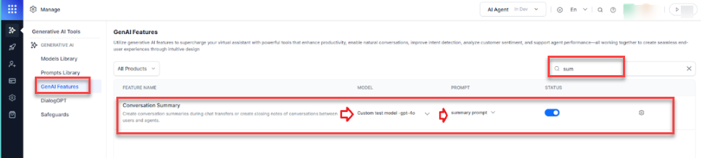 GenAI Features Model Selection