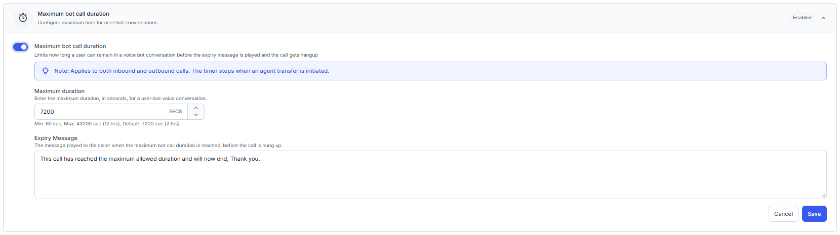 Maximum Bot Call Duration