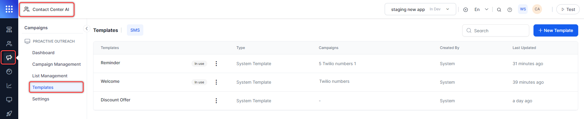 Templates Page