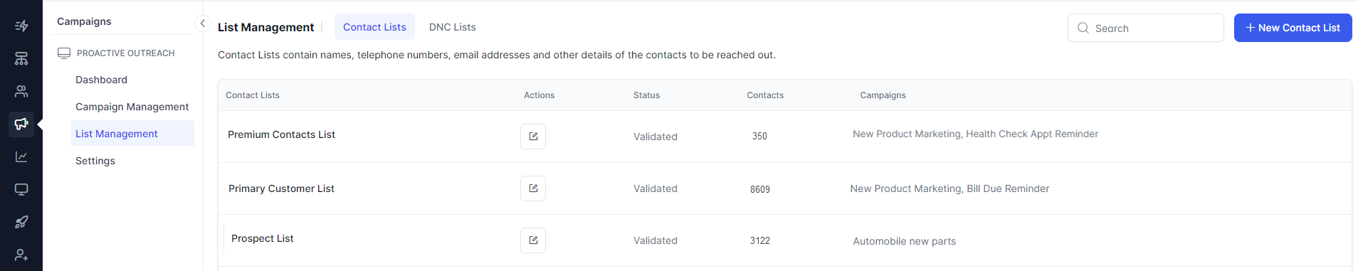 Managing Contact Lists