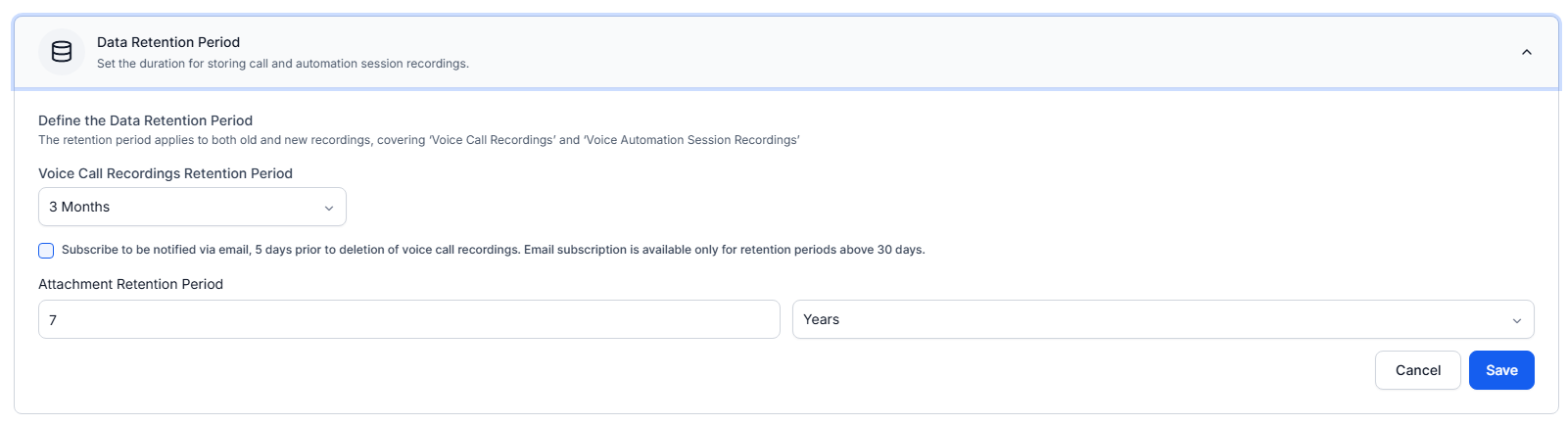 Define Data Retention Period
