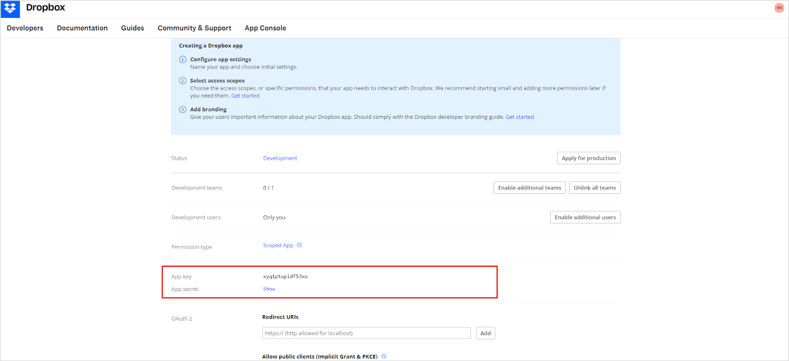App credentials