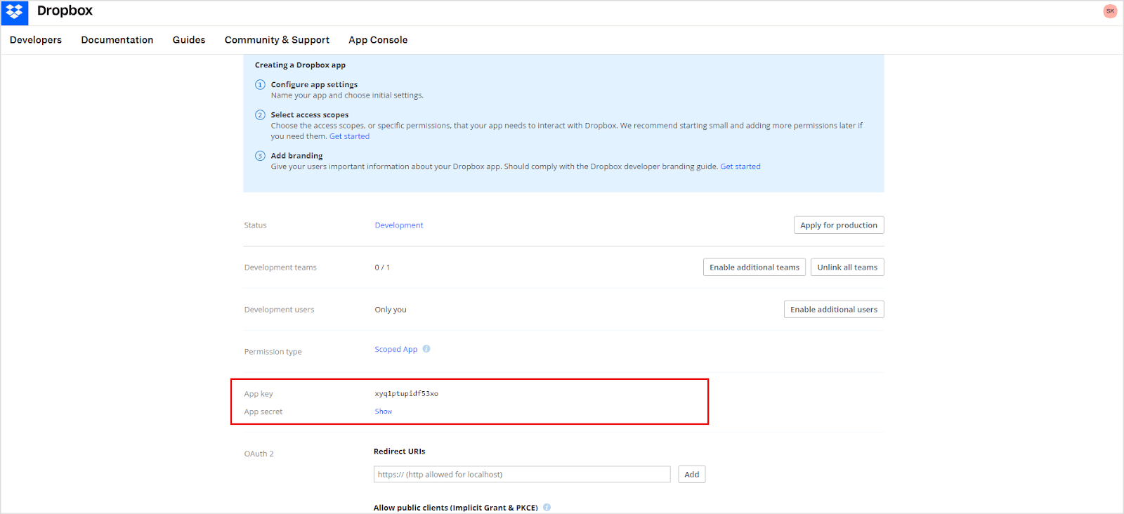 App credentials