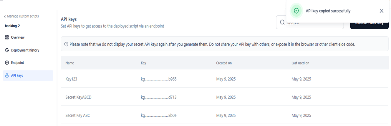 api key success message