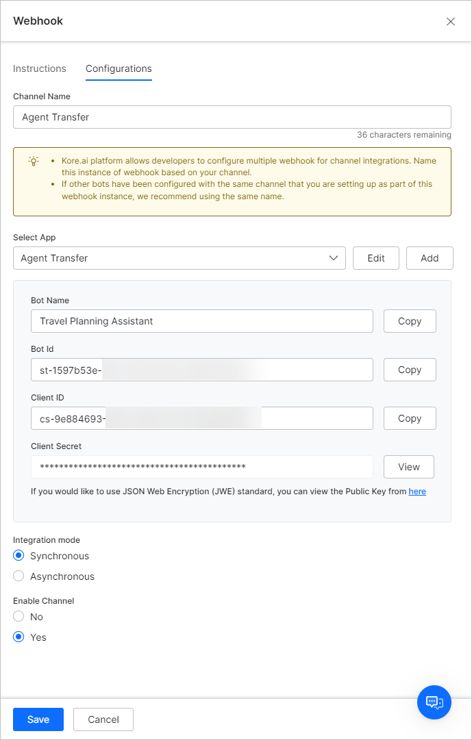 enable webhook channel