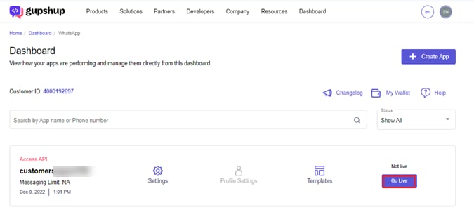 enable gupshup app
