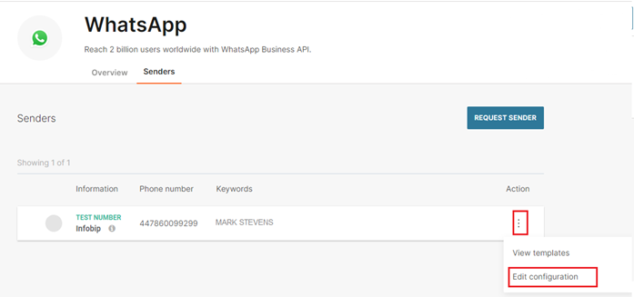edit infobip configuration