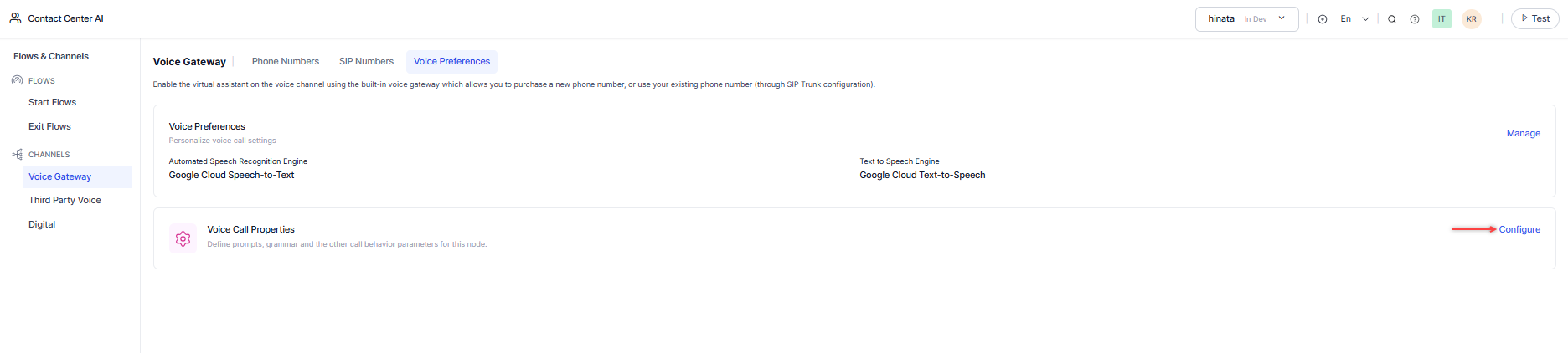 Configure Voice Call Properties