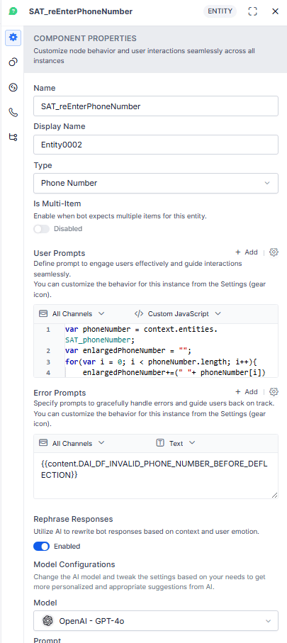 Rephrase Responses - Node Level