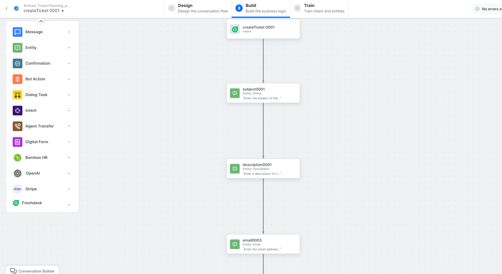 Create Ticket dialog task