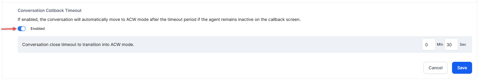 Conversation Callback Timeout