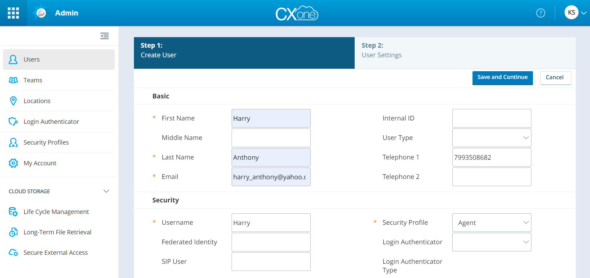 Enter user details