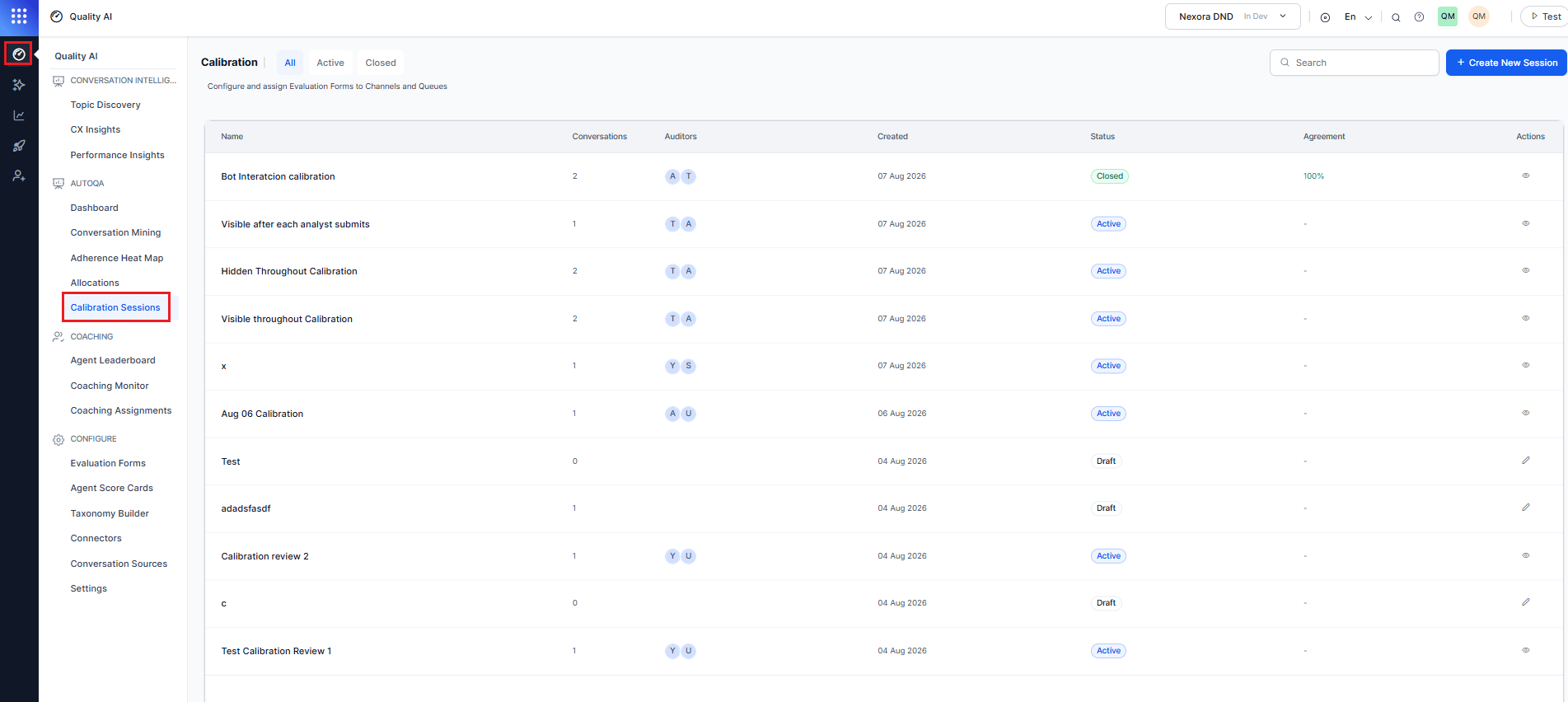 Calibration Session Landing Page