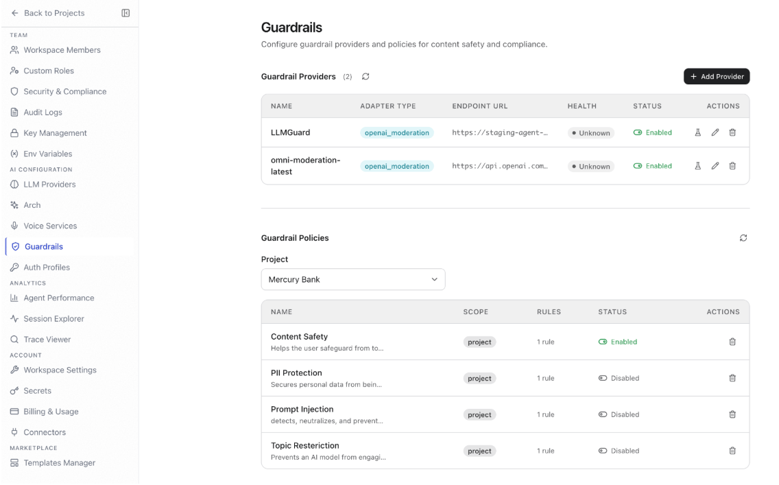 Guardrails page