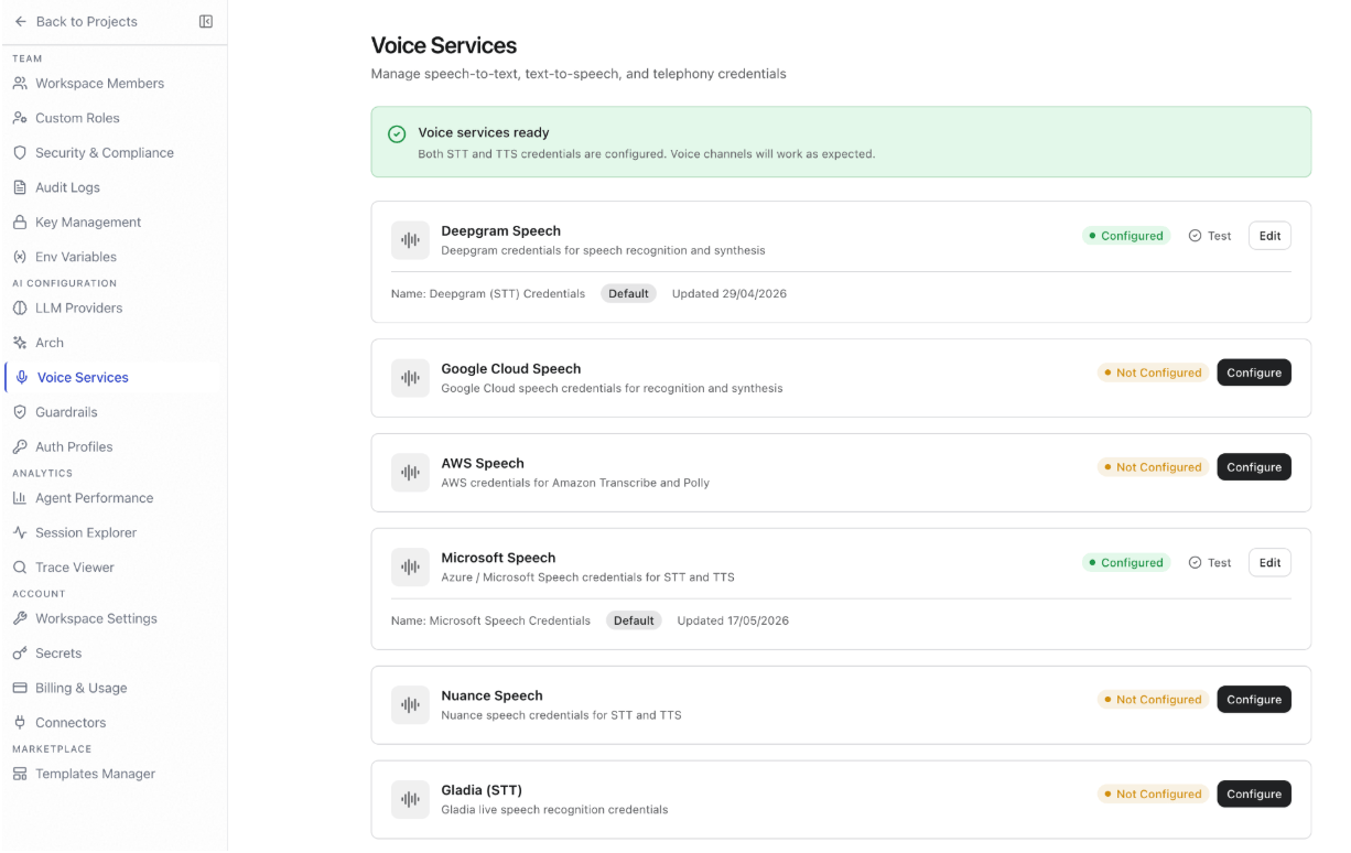 Voice Services page