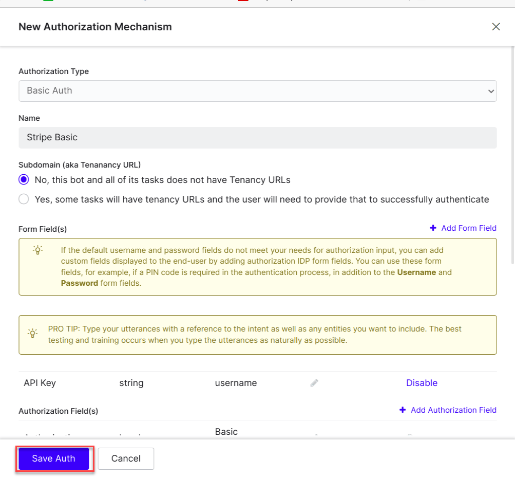 Auth credentials