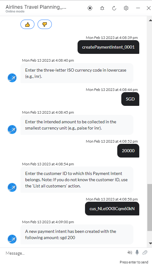 VA prompt to Create a Payment Intent