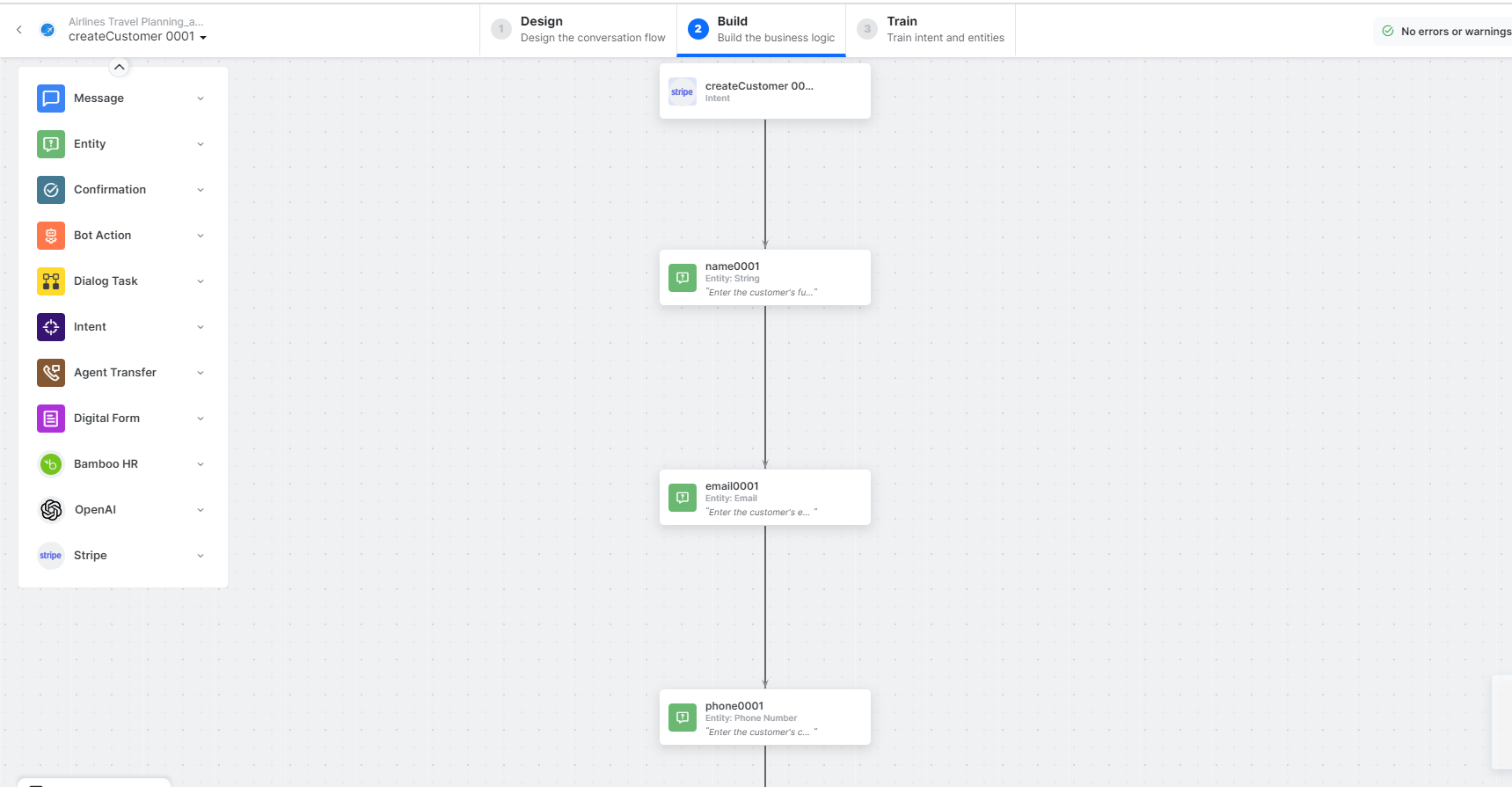 Create a Customer dialog task is added