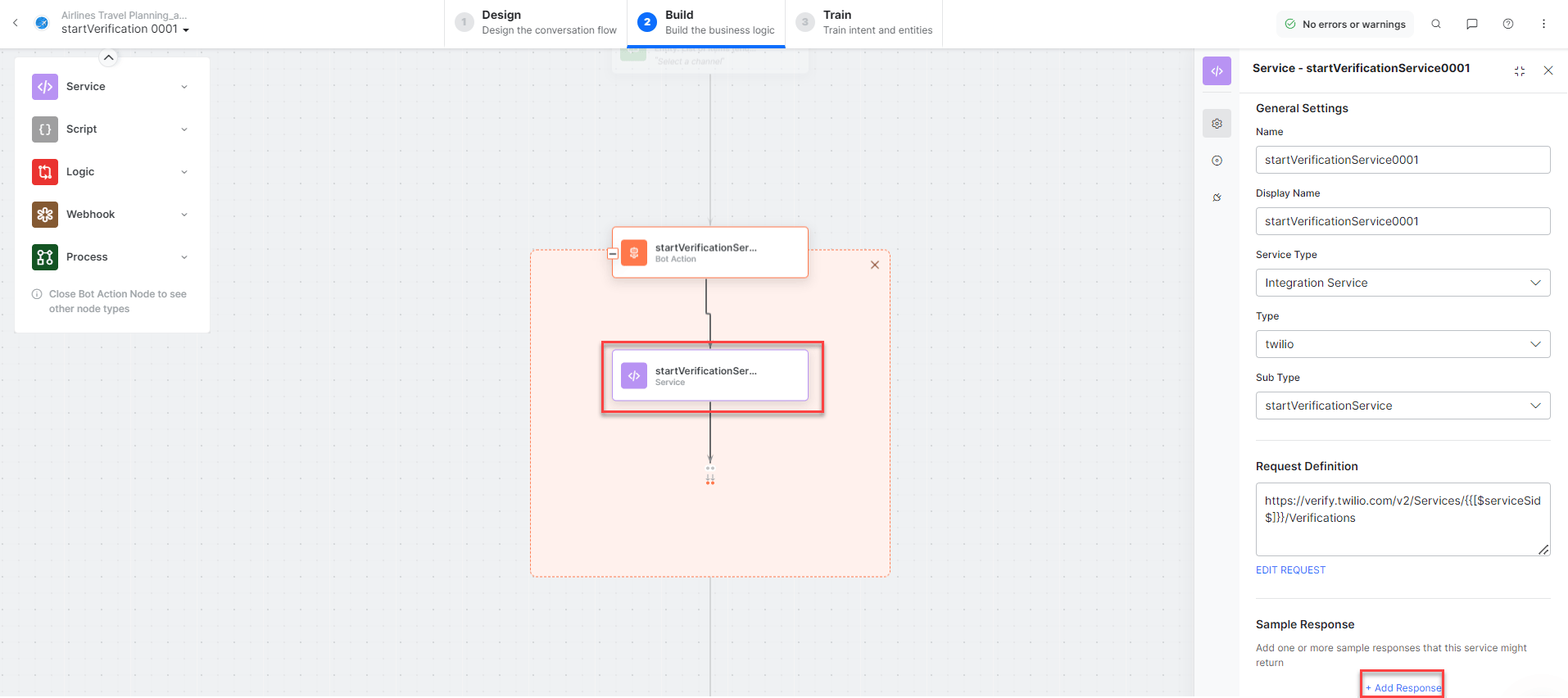Start Verification - Add response