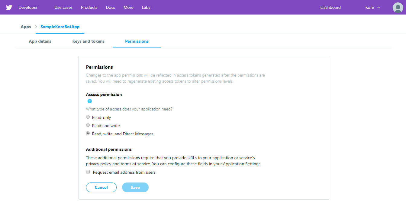 Twitter access permission