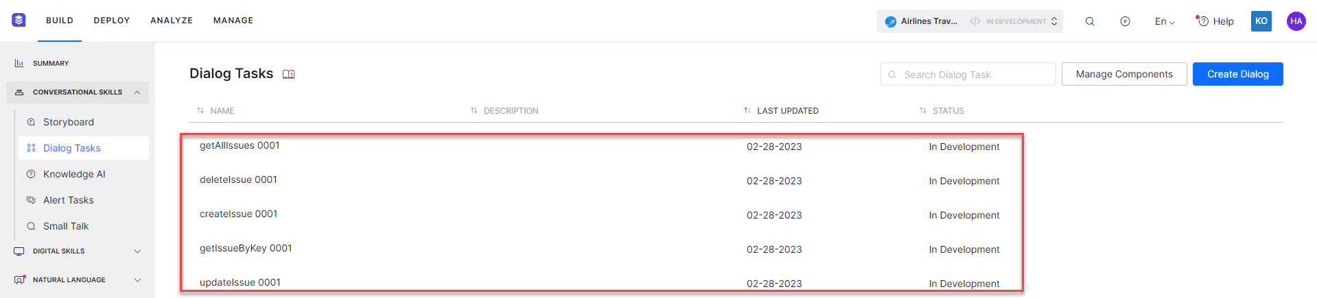 Dialog task for each installed template
