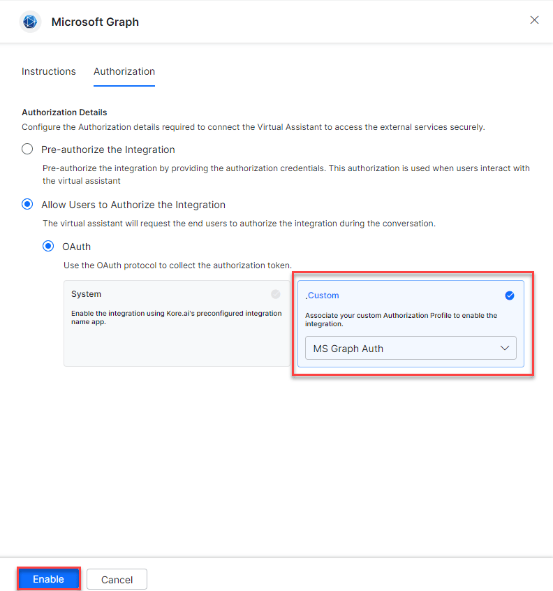 Existing auth profile
